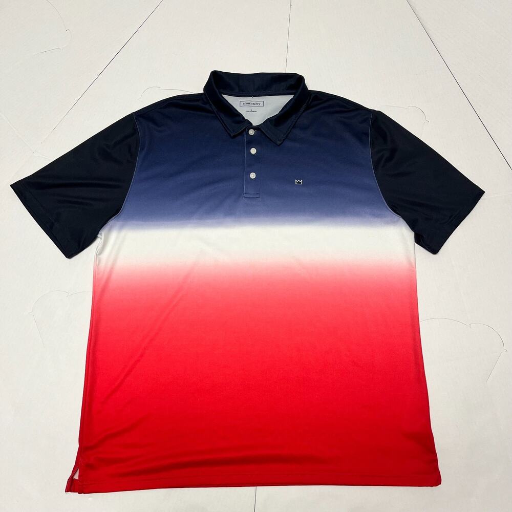 Crown & Ivy Mens‎ L Polo Shirt Red Blue Gradient Short Sleeve Comfort Outdoor
